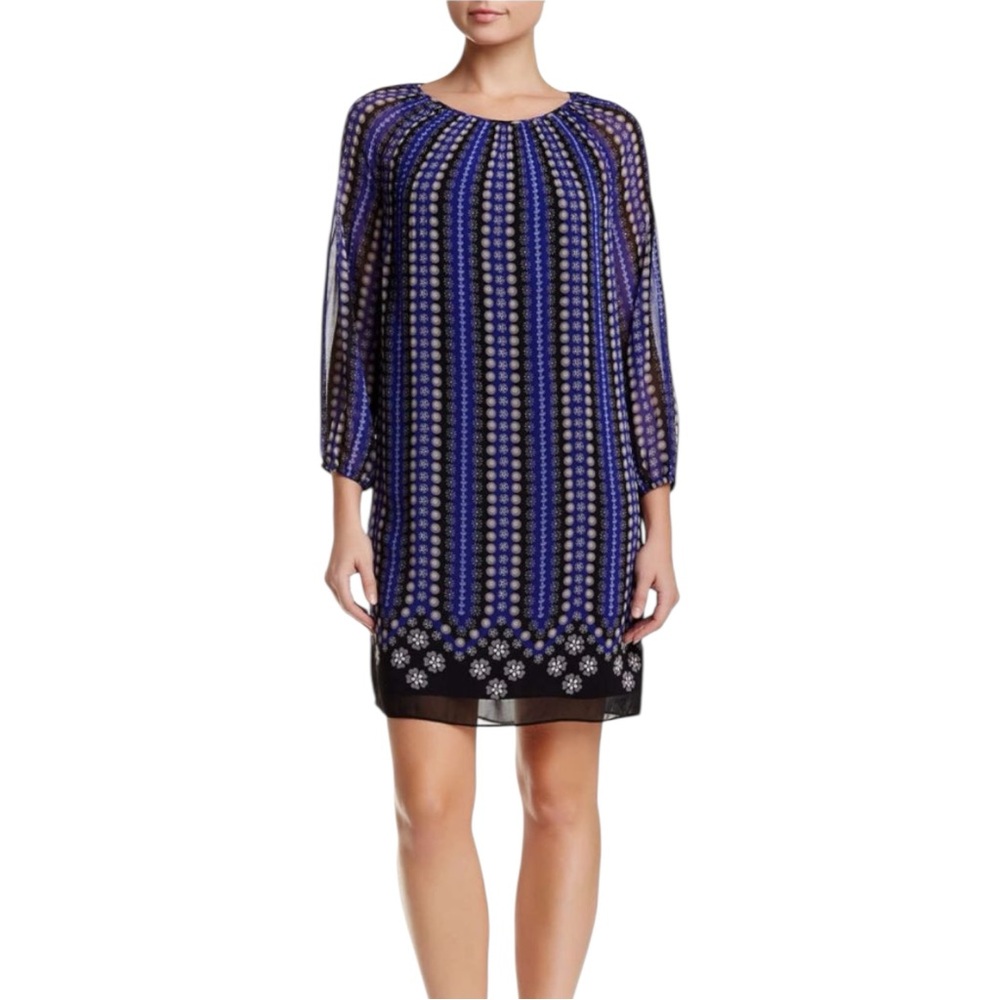 Max‎ Studio Georgette 3/4 Length Sleeve Mini Shift Dress Size Small